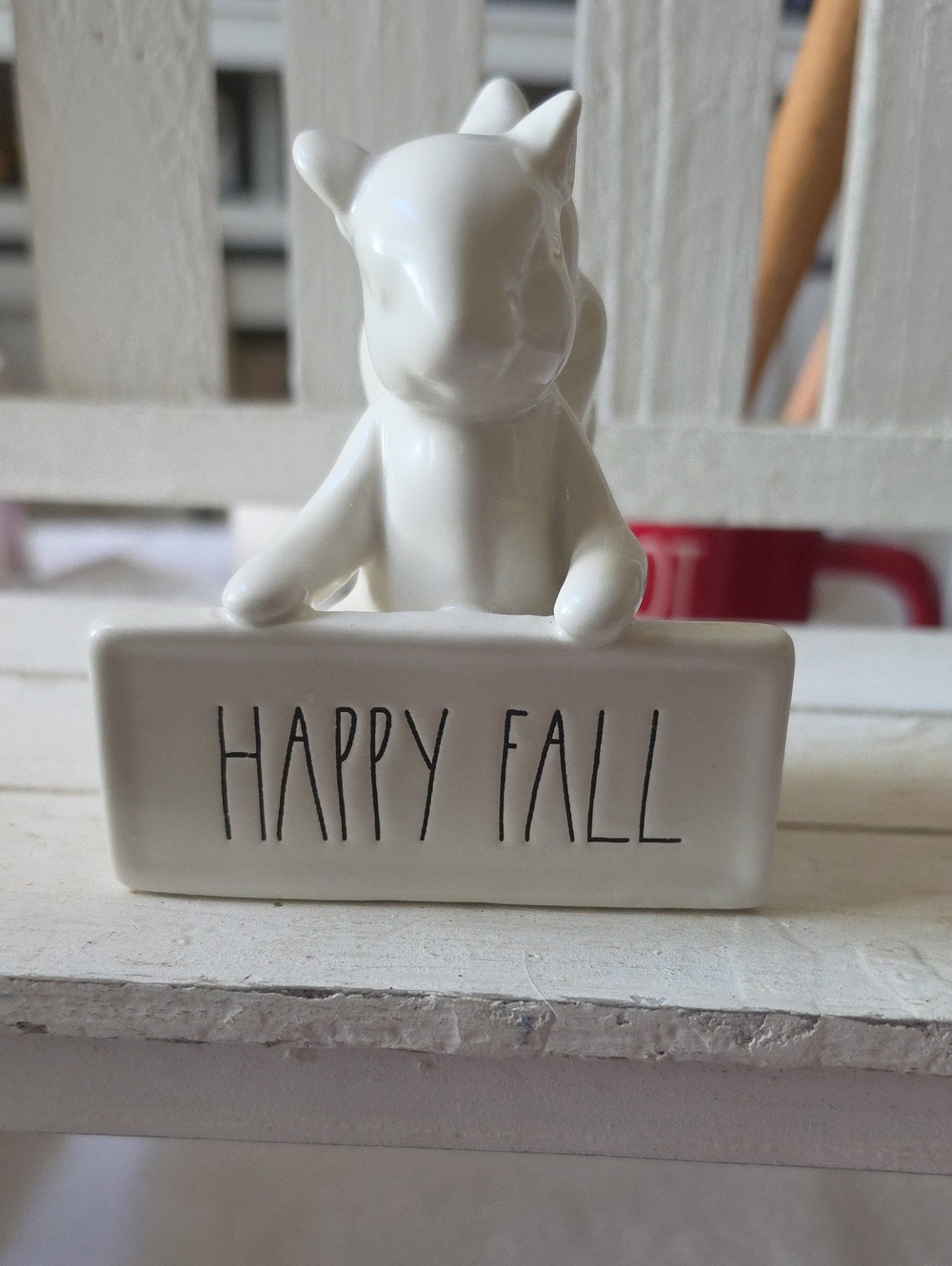 Rae Dunn Ceramic 'Happy Fall' Squirrel Sign